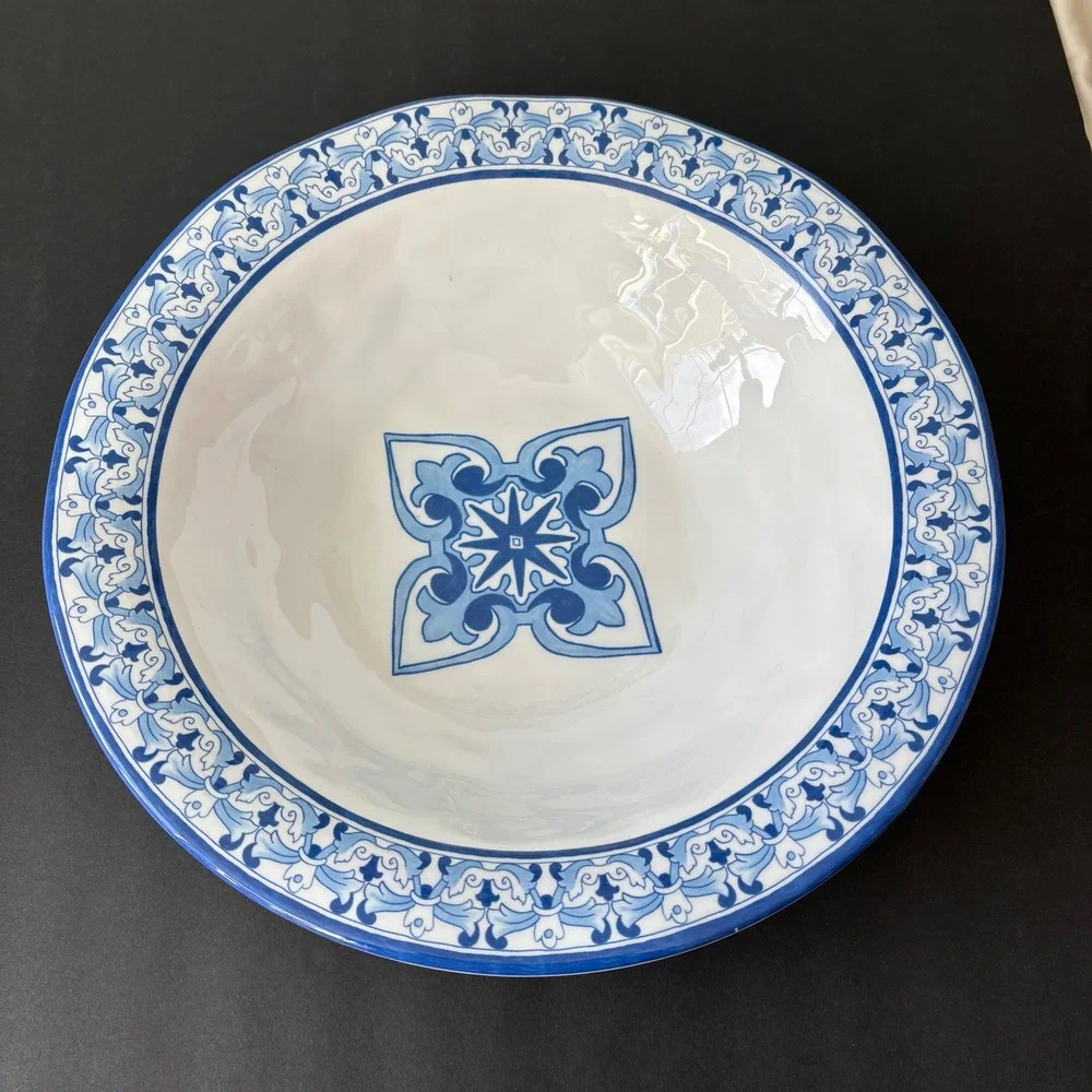 Q Squared Talavera Azul Melamine Serving Bowl Large 12